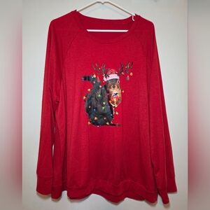 SHEIN Red Ugly Christmas Squirrel Long Sleeve Tee